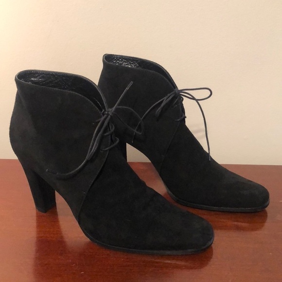 Vintage 90s Anne Klein Black Suede Victorian Witchy Style Heel Boots Size 9 1/2 - Picture 1 of 9